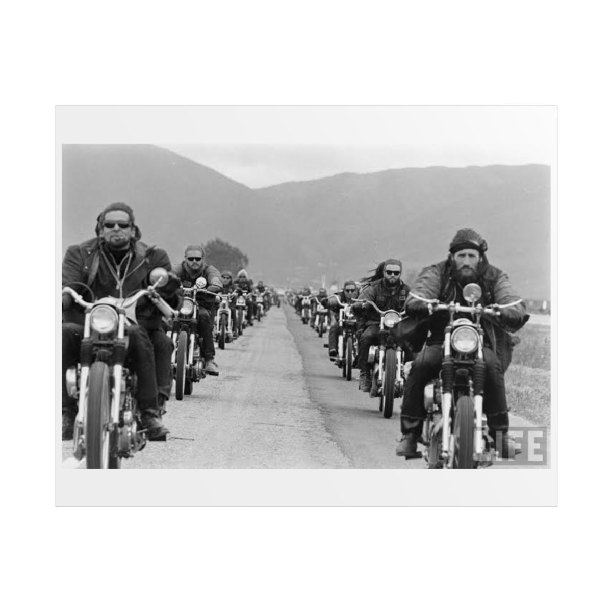 Vintage Photo Rolled Poster | Black and White Motorcycle Print | Hells Angels 
