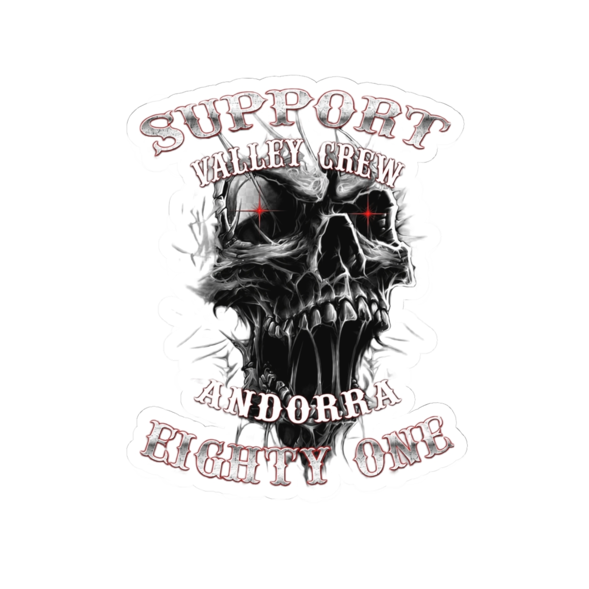 Support Valley Crew Skull Kiss-Cut Sticker | Andorra Eighty One | 81 | Hells Angels - alternate angle 2, merchandise