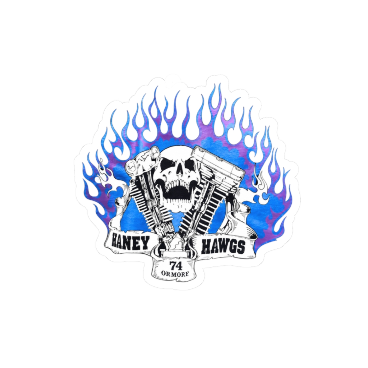 Skull Engine Flames Kiss-Cut Sticker | Blue Flame Motorcycle Decal | 81 | Hells Angels - alternate angle 3, merchandise