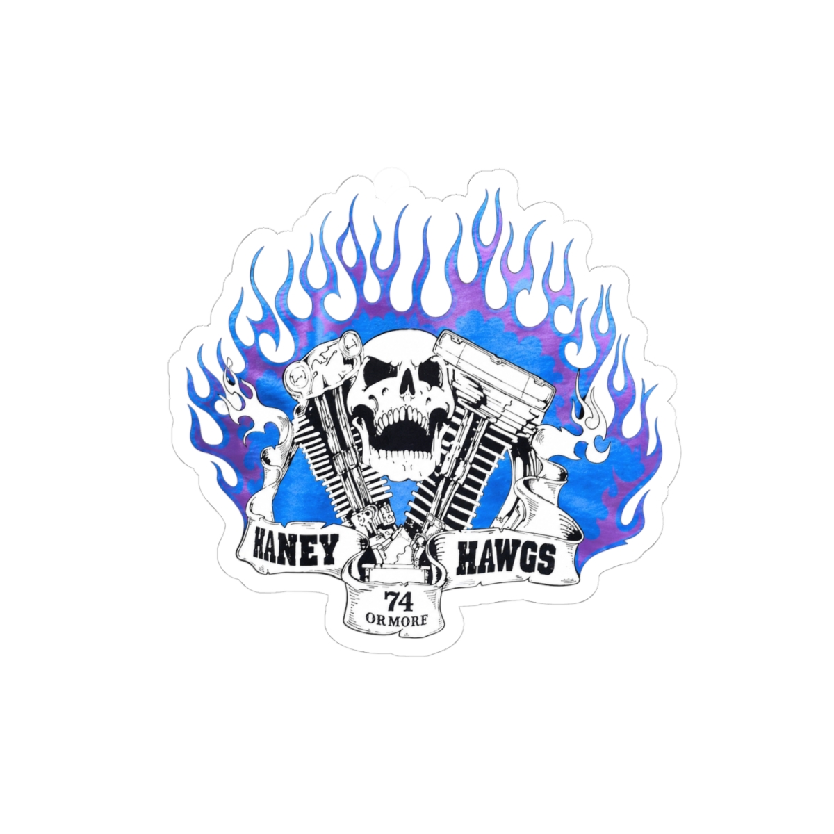 Skull Engine Flames Kiss-Cut Sticker | Blue Flame Motorcycle Decal | 81 | Hells Angels - alternate angle 1, merchandise